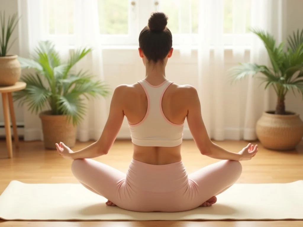 Woman practicing morning yoga for cortisol balance